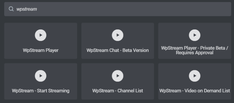 wpstream shortcodes, widgets, and blocks