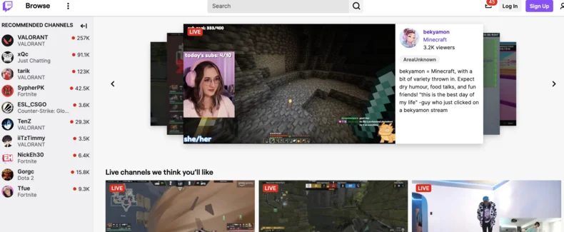 Twitch home screen