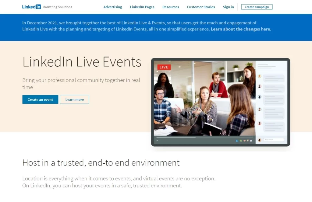 LinkedIn Live landing page