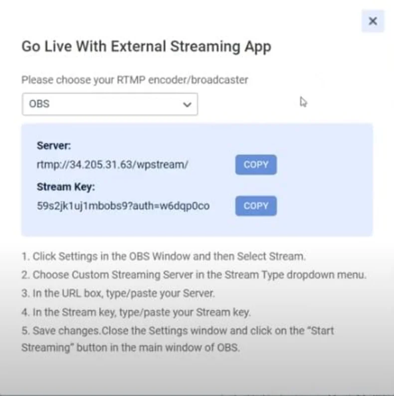 Go live with OBS studio from WpStream