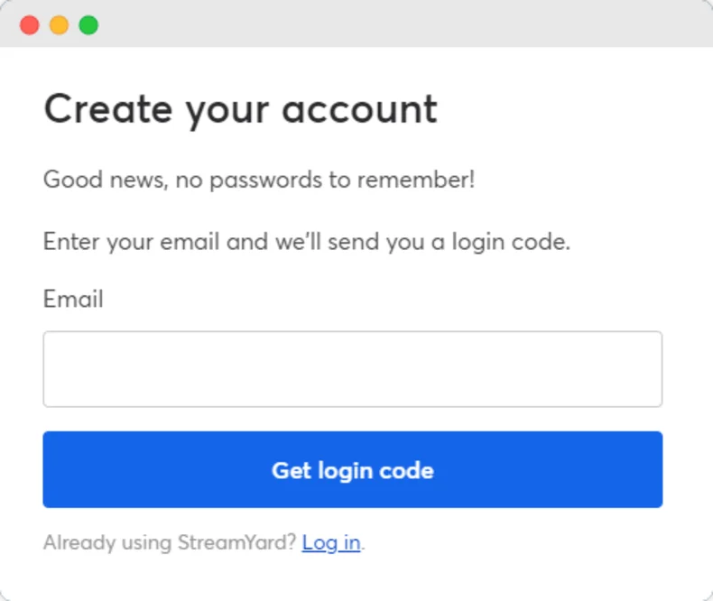 Create a new account with StreamYard