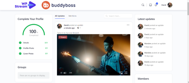WpStream x BuddyBoss live streaming - WpStream Streaming Plugin