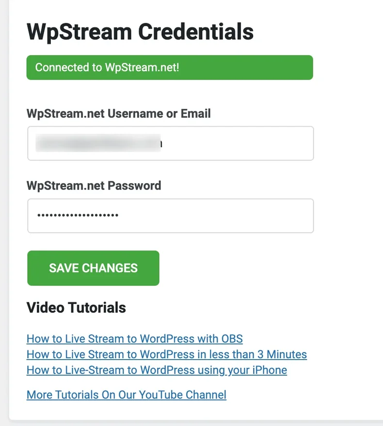 WpStream API credentials.