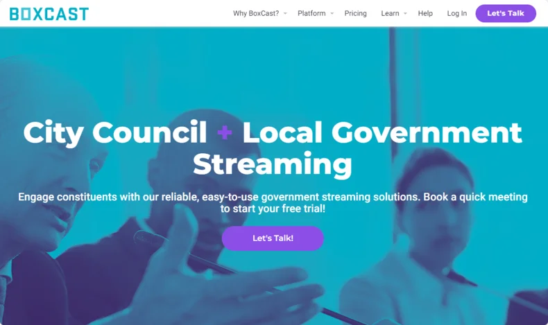 BoxCast government streaming landing page.