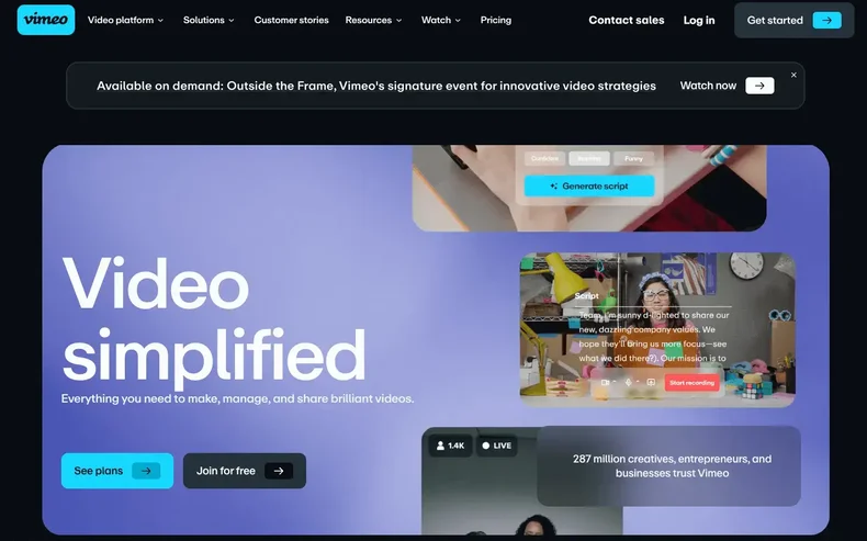 Vimeo homepage